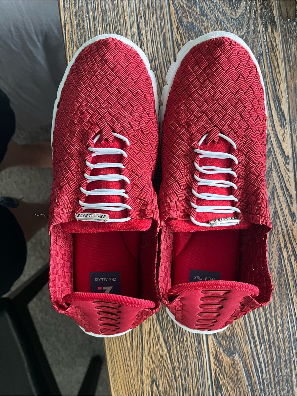 Zee Alexis Red Woven Slip-On Sneakers with Elastic Lacing